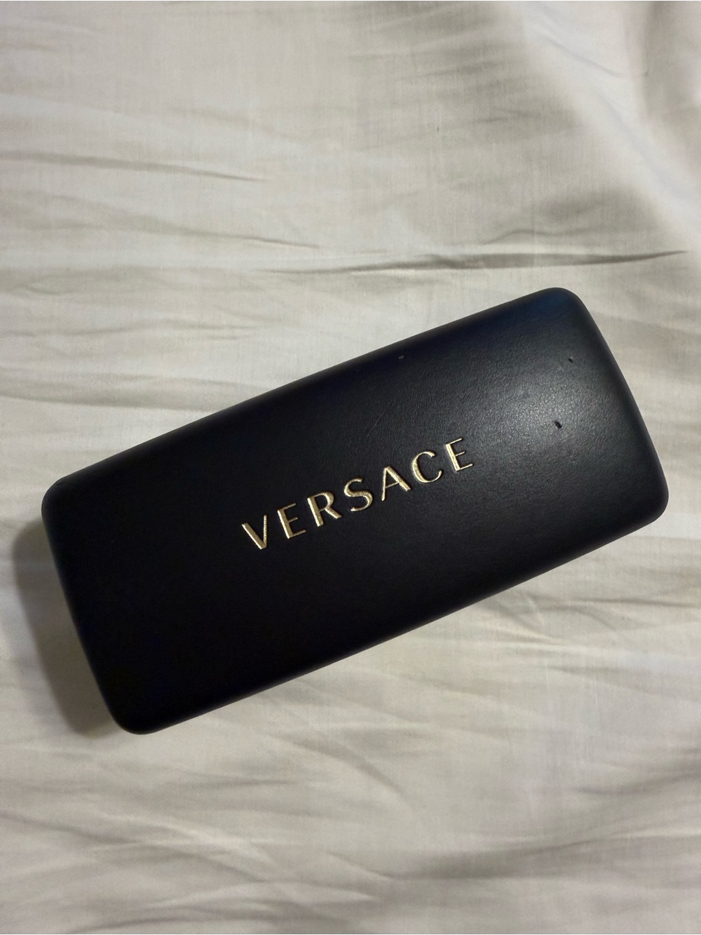 Versace Hard Case Eyeglasses Sunglasses Black Gold Tone Logo Excellent Condition